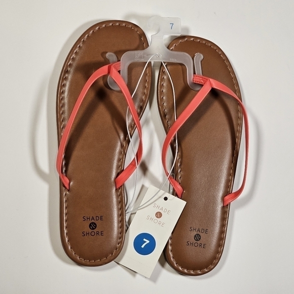 Shade and Shore Ava Womens Size 7 SKINNY Strap Flip Flop Sandals Coral - Picture 6 of 8